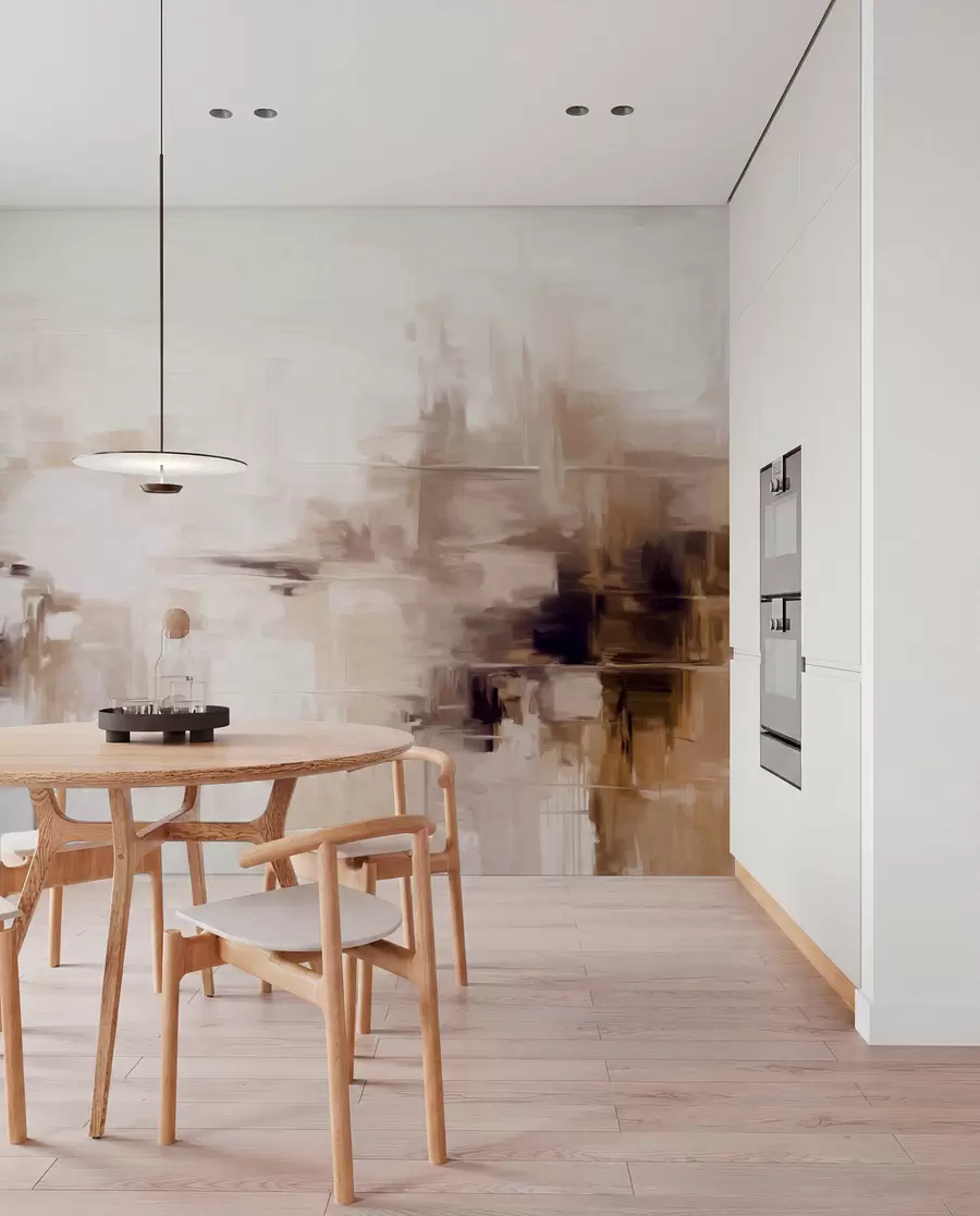 murales de pared Imitación de pintura abstracta de paisaje con textura, con pinceladas marrones y blancas, estilo moderno w09422v1
