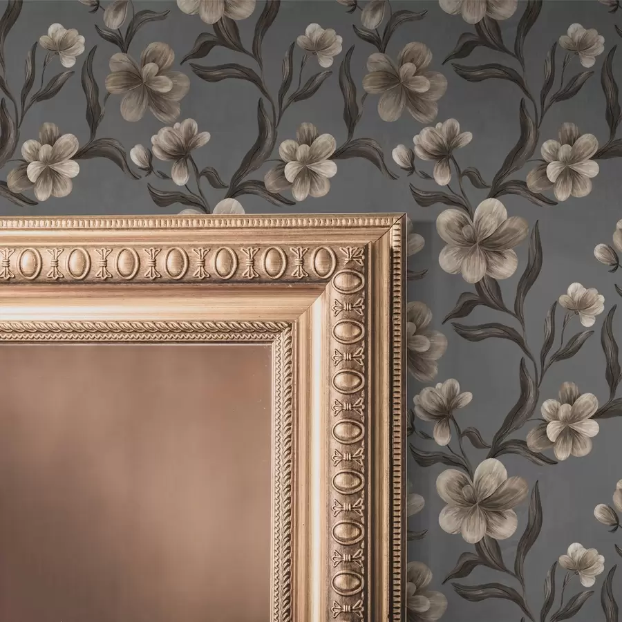 murales de pared Flores beige sobre fondo gris grafito a00626v4