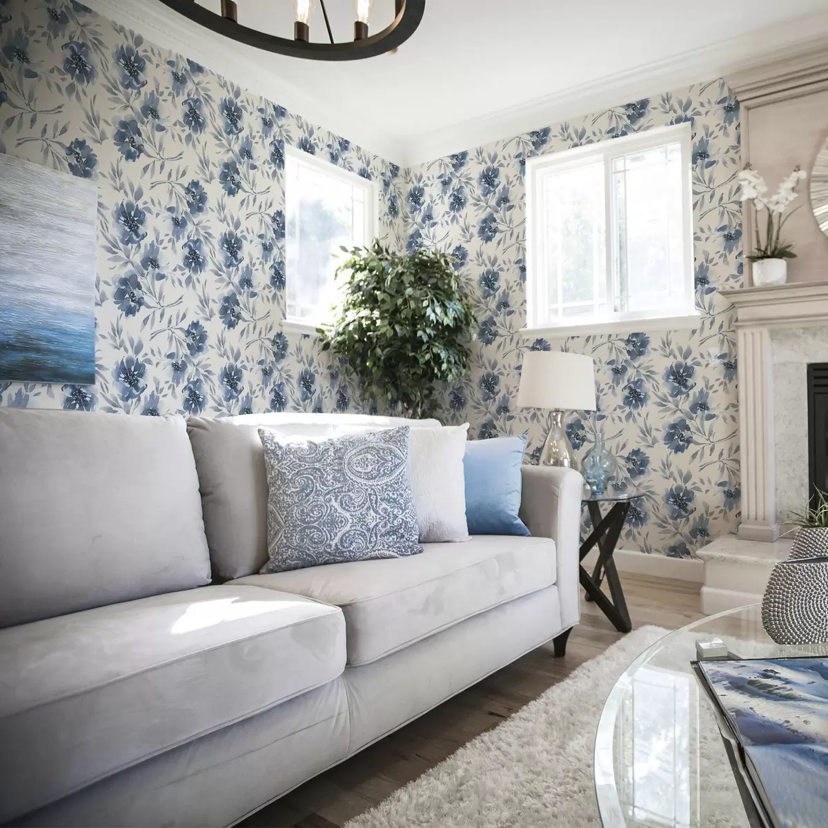 Papel pintado Peonías índigo pintadas con acuarela sobre fondo blanco a00641 Papel pintado Peonías índigo pintadas con acuarela sobre fondo blanco a00641