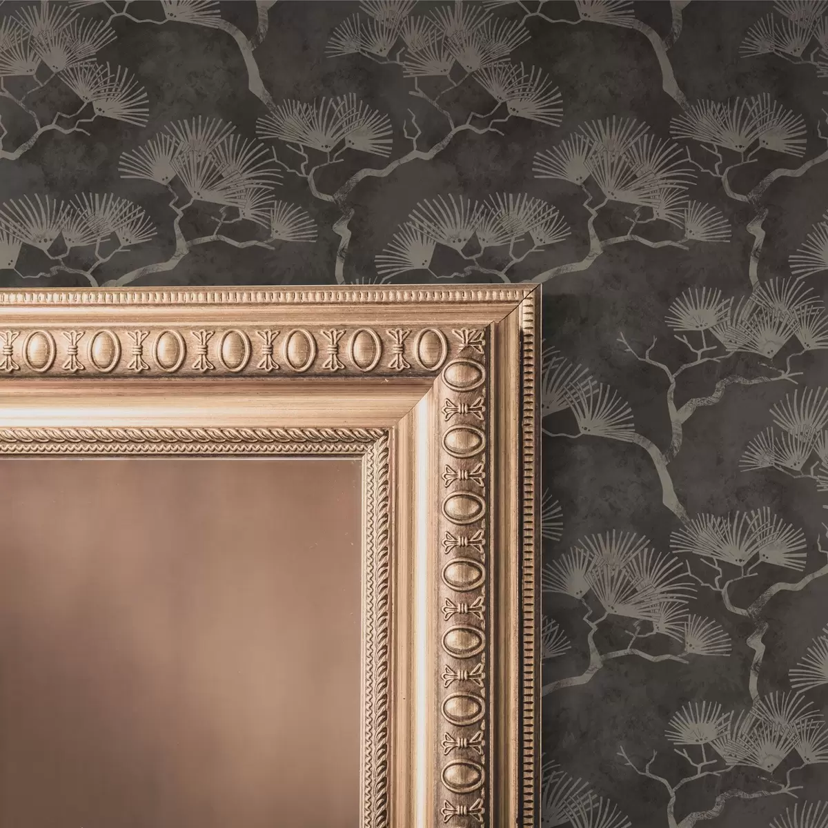 Papel pintado Siluetas de pinos sobre fondo oscuro, textura brumosa a00742