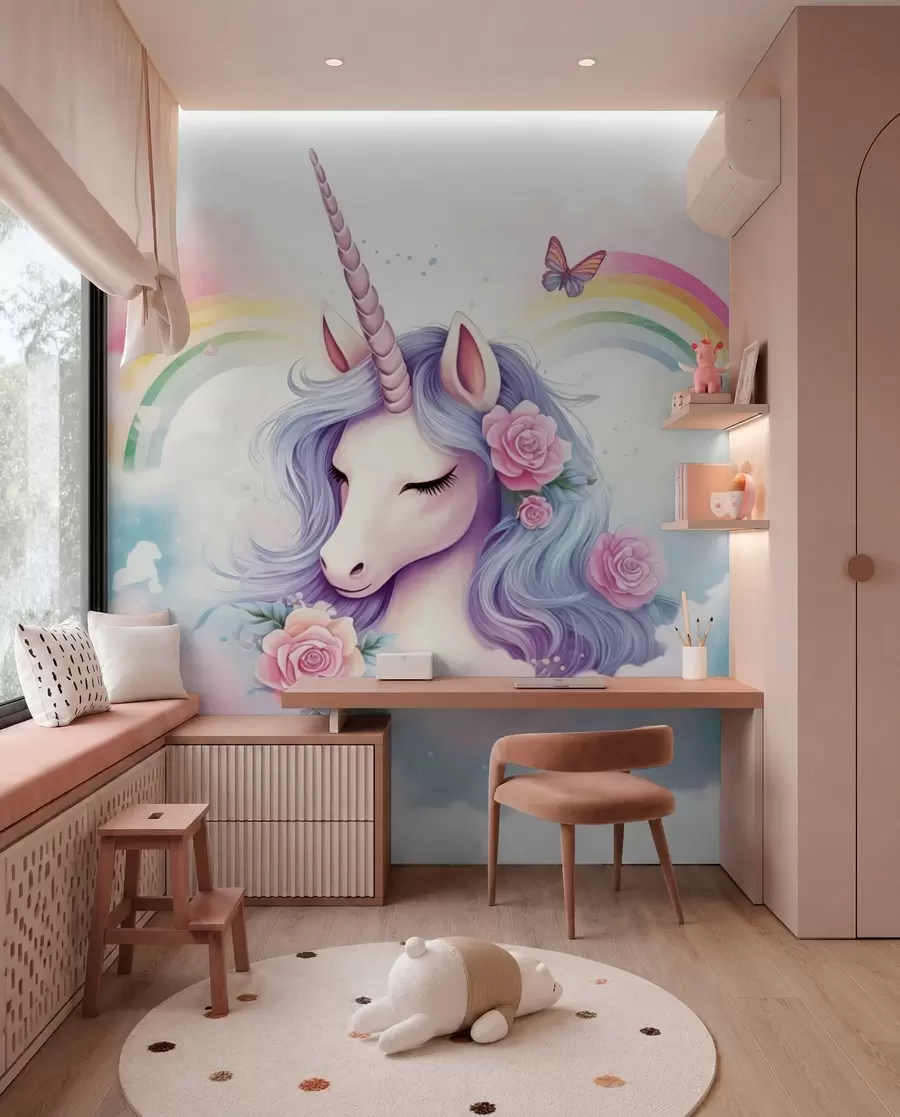 murales de pared Unicornio y arcoíris w03990