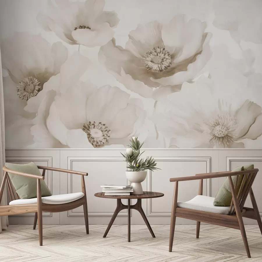 murales de pared Amapolas  tonos beige w04656v1