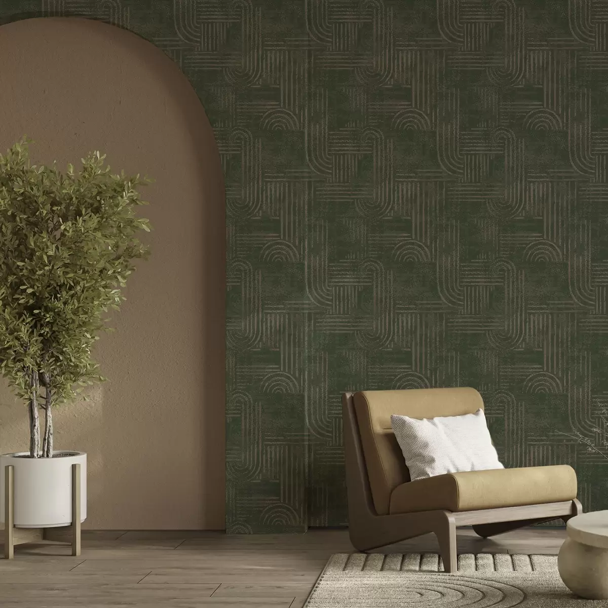 Papel pintado Diseño geométrico con arcos en una paleta de colores verdes a00697 Papel pintado Diseño geométrico con arcos en una paleta de colores verdes a00697