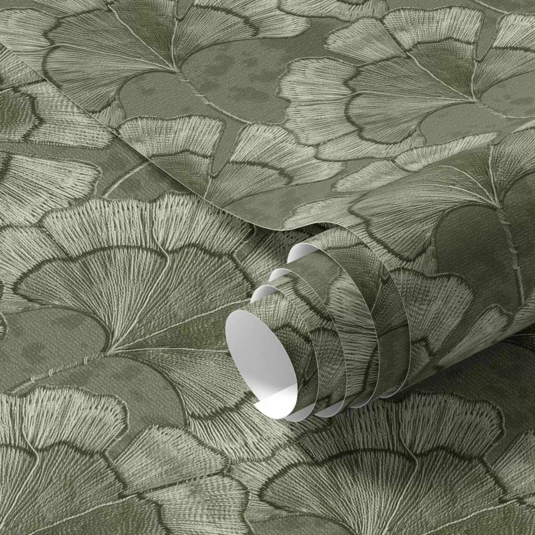 murales de pared Diseño gráfico con ginkgo en una paleta de colores verdes fríos a00709