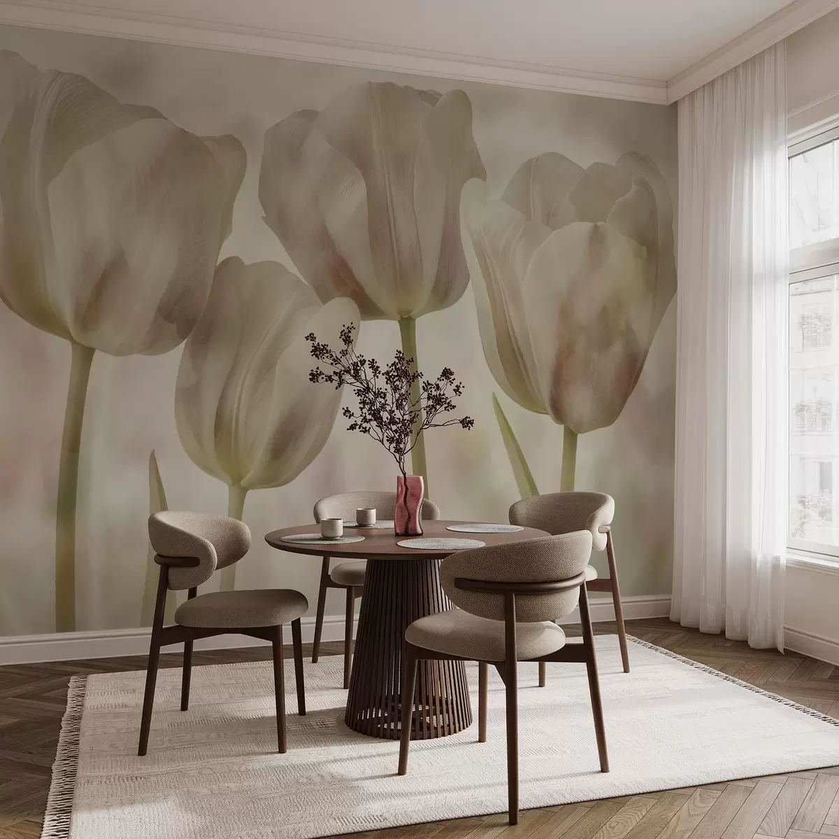 murales de pared Tulipanes en colores suaves w04700v1