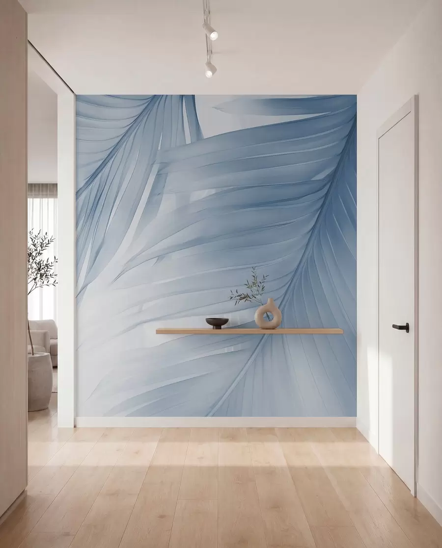murales de pared Hojas de helecho en tonos azules w04727v1