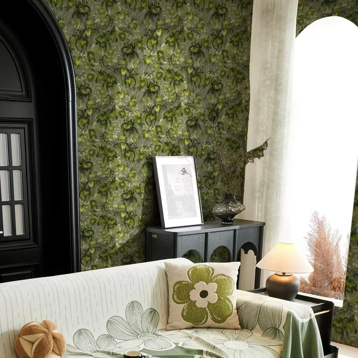 Papel pintado Denso follaje verde sobre un fondo gris verdoso a00805v1 Papel pintado Denso follaje verde sobre un fondo gris verdoso a00805v1