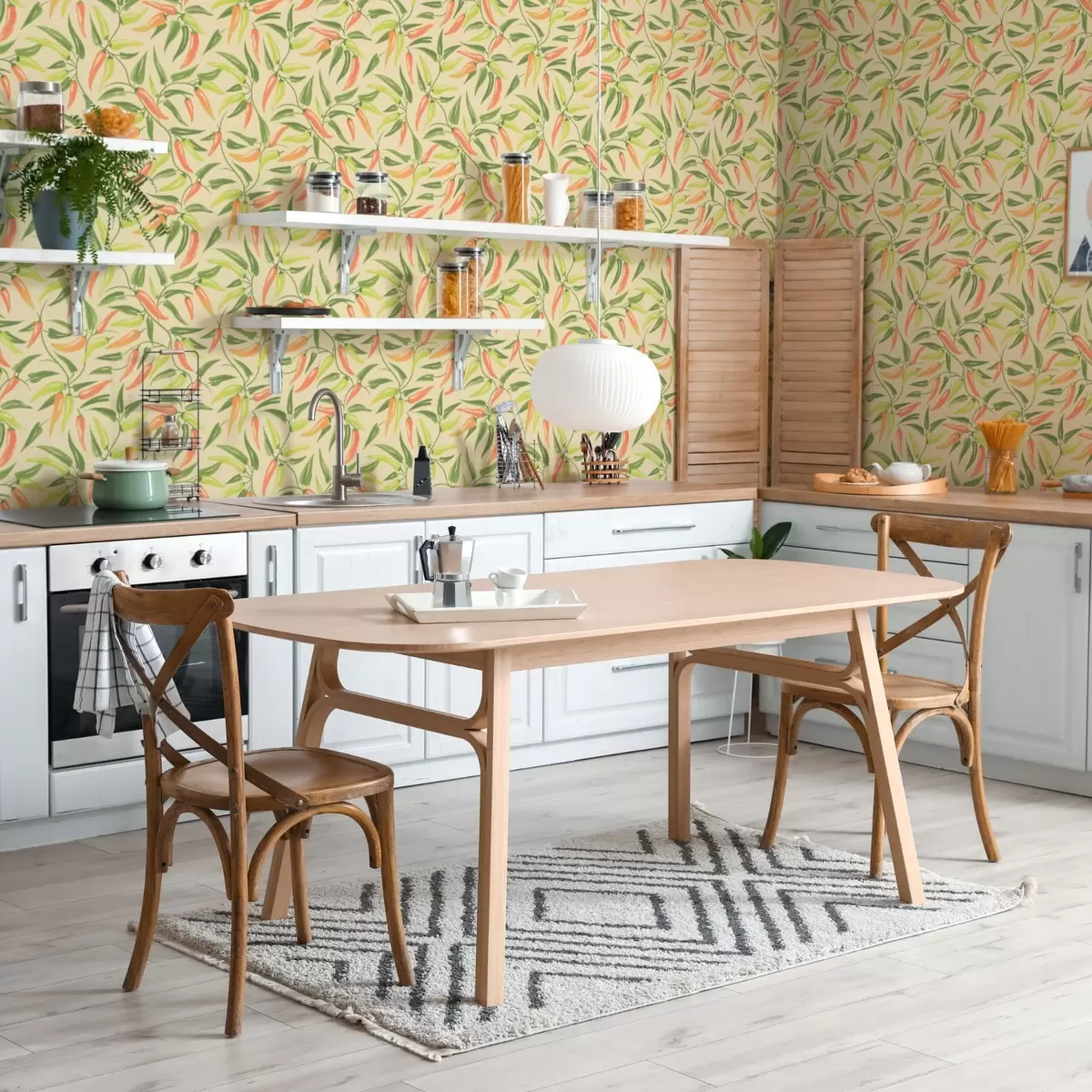 Papel pintado Ramas con pimientos rojos y verdes sobre un fondo cálido a00829