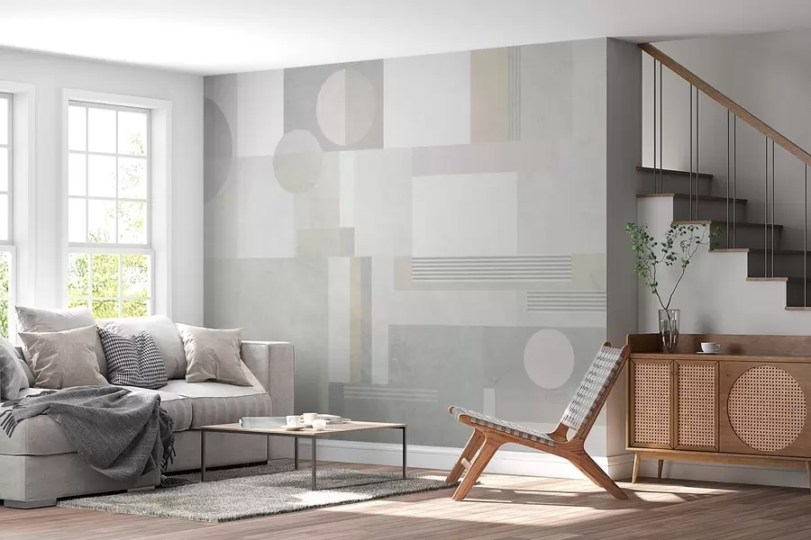murales de pared geometría abstracta en tonos grises y beiges w04635