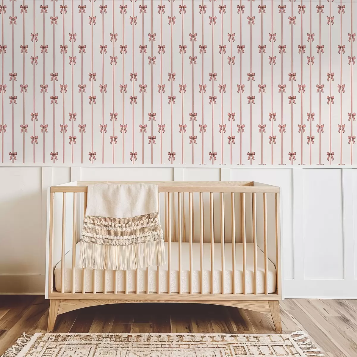 Papel pintado Cintas verticales con lazos, beige cálido a00653v1