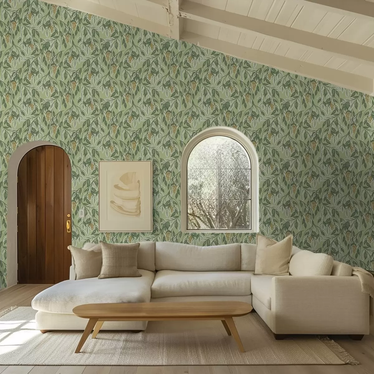 Papel pintado Ramitas con racimos de bayas sobre fondo verde a00734 Papel pintado Ramitas con racimos de bayas sobre fondo verde a00734