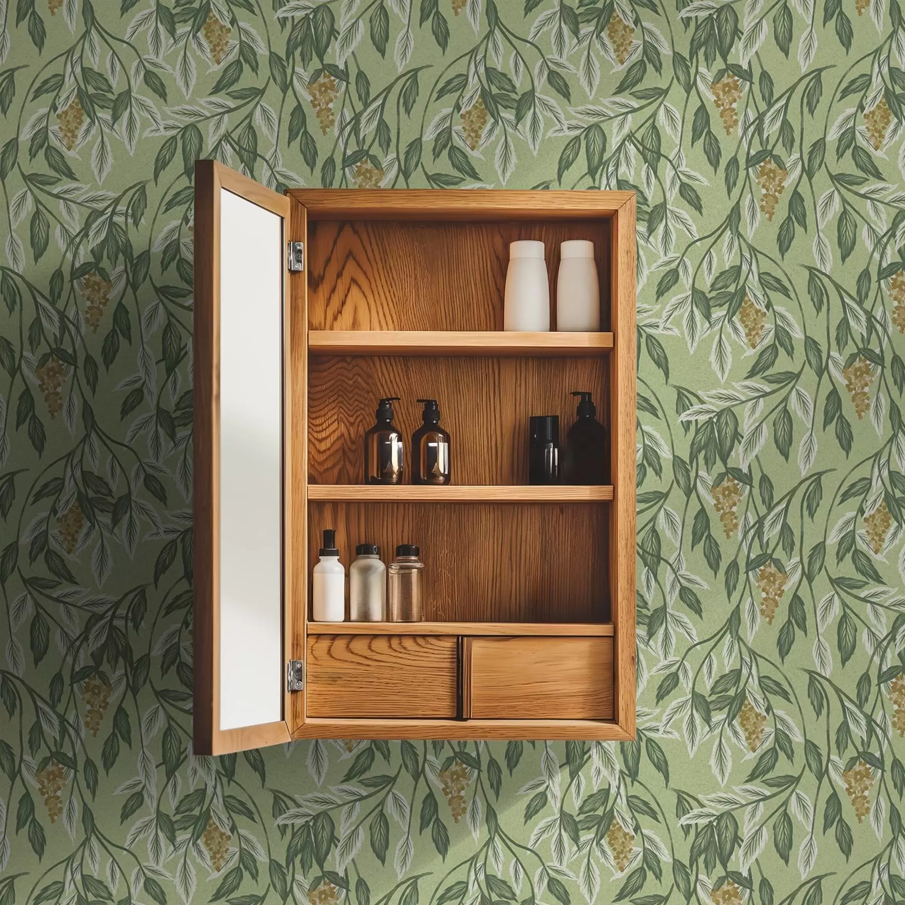 murales de pared Ramitas con racimos de bayas sobre fondo verde a00734