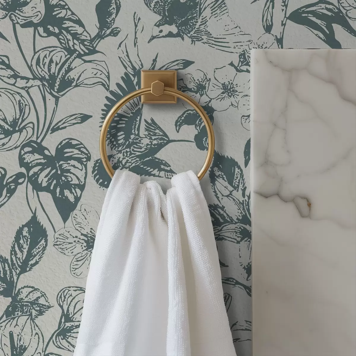 Papel pintado Adorno floral monocromático con pájaros a00737