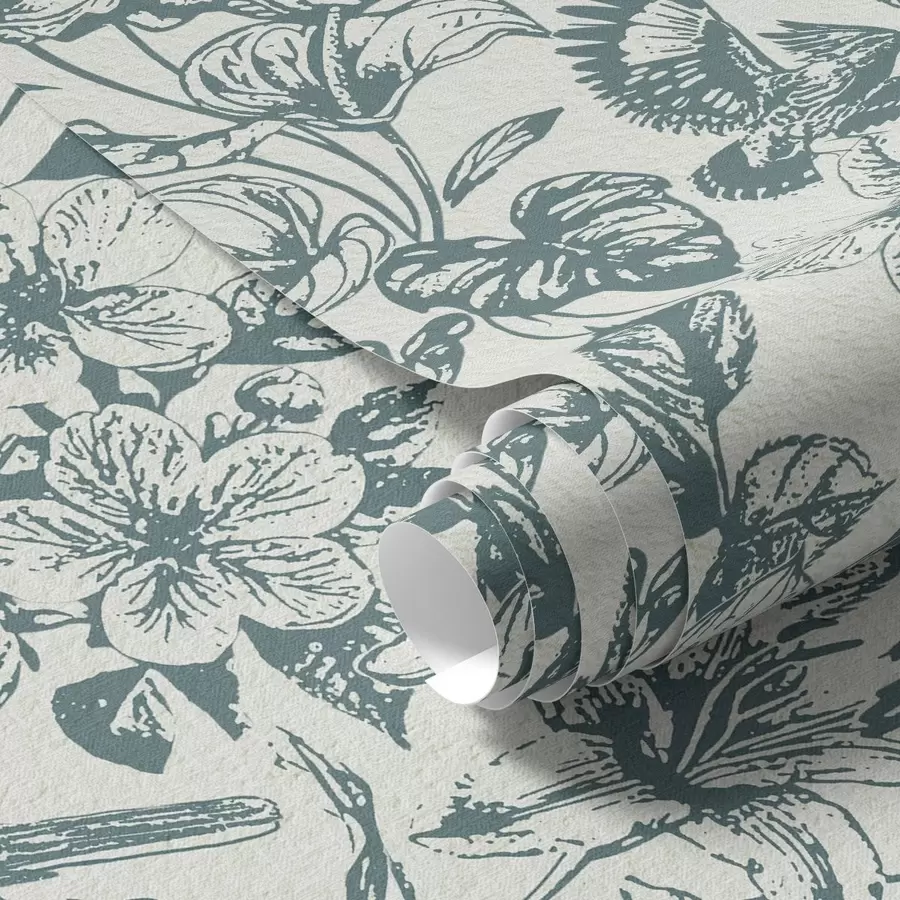 murales de pared Adorno floral monocromático con pájaros a00737