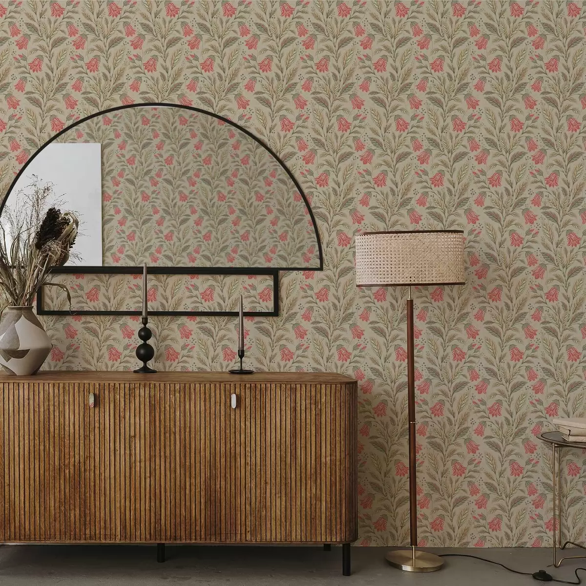 Papel pintado Pequeñas flores con forma de campana en tonos rosa y verde a00760 Papel pintado Pequeñas flores con forma de campana en tonos rosa y verde a00760