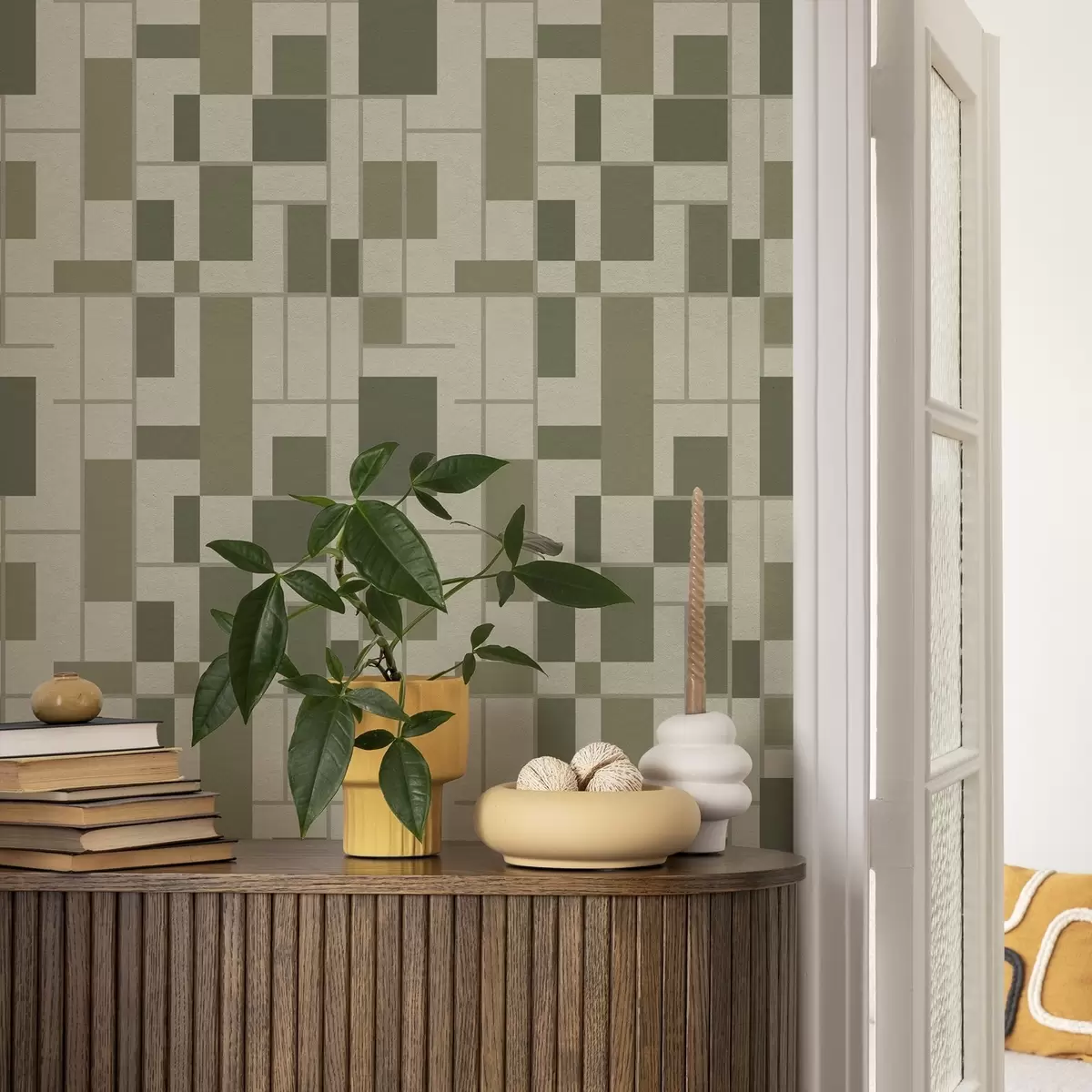 Papel pintado Patrón geométrico en tonos verdes a00769