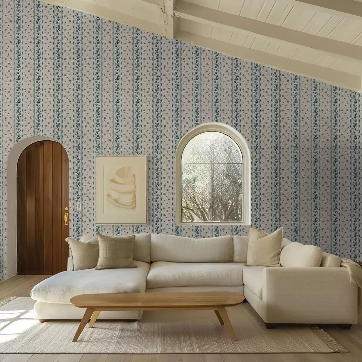 Papel pintado Rayas florales verticales en tonos azul y marrón a00811v1 Papel pintado Rayas florales verticales en tonos azul y marrón a00811v1