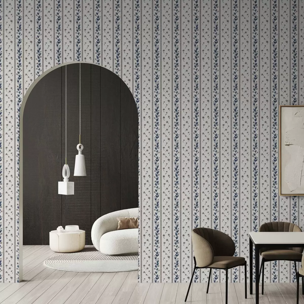 Papel pintado Rayas florales verticales en tonos azul y marrón a00811v2 Papel pintado Rayas florales verticales en tonos azul y marrón a00811v2