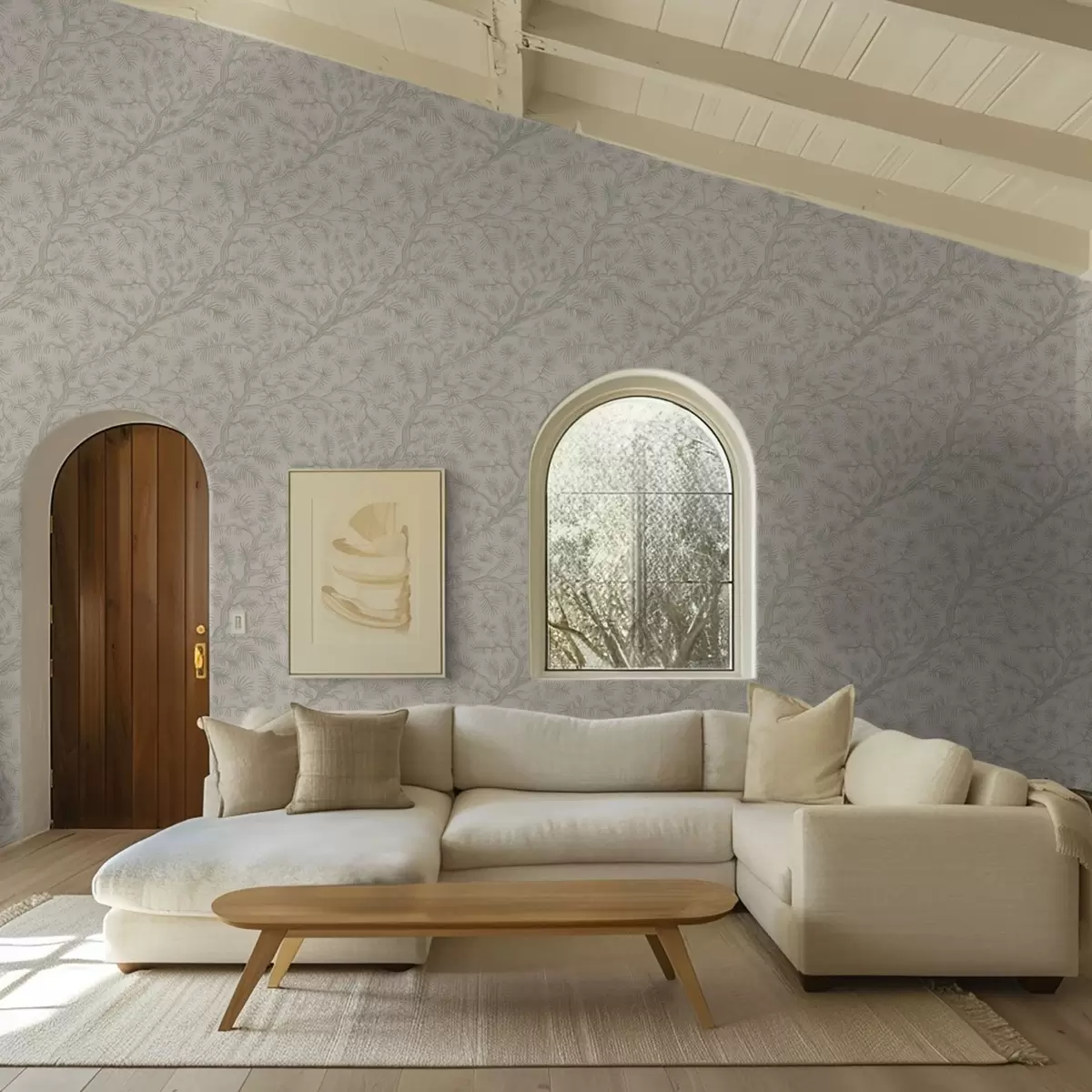 Papel pintado Ramitas de pino en tonos verde claro sobre fondo beige a00838v1 Papel pintado Ramitas de pino en tonos verde claro sobre fondo beige a00838v1