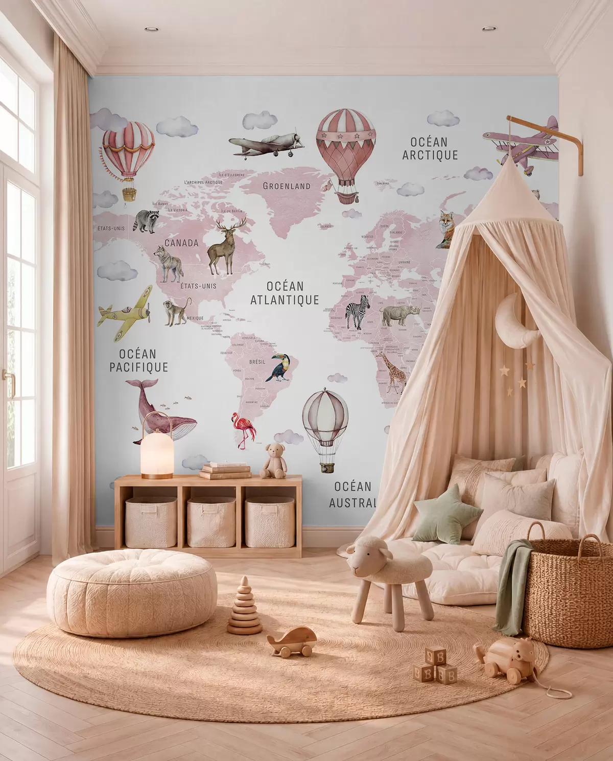 murales de pared Atlas rosa en francés c00001frv3