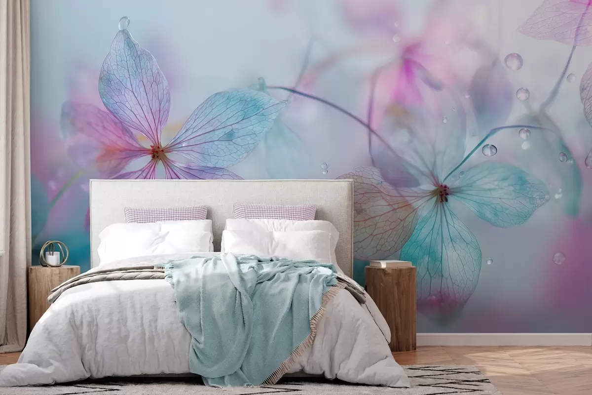 murales de pared delicadas flores con venas bajo el agua w04809