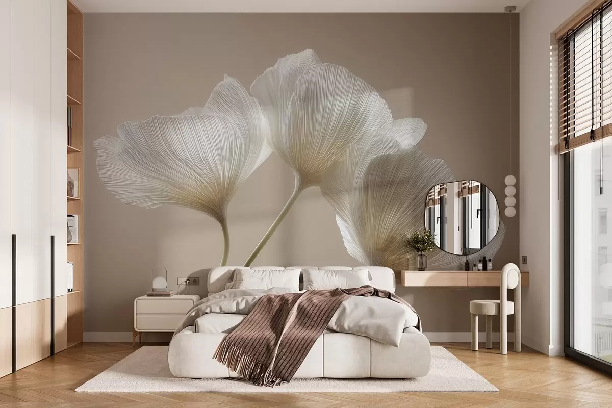 murales de pared tres delicadas flores sobre un fondo beige w04810