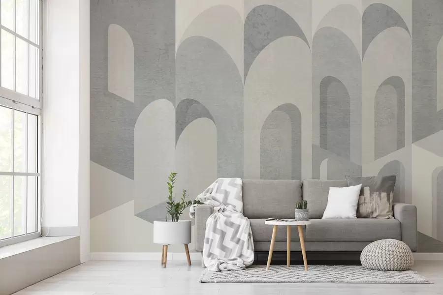 murales de pared metamorfosis urbanas del arco en tonos grises y beige frío w04812v1