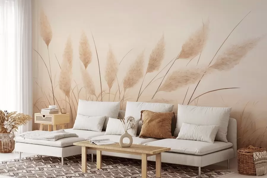 murales de pared Hierba pampa de color beige suave en el campo w09324