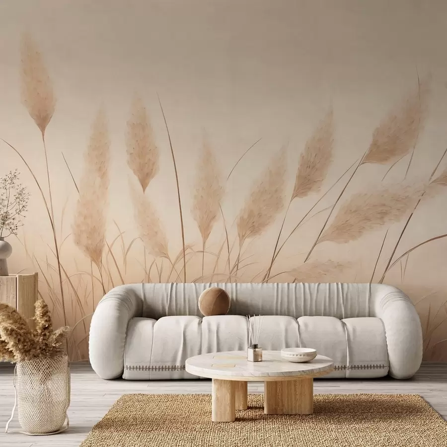 murales de pared Hierba pampa de color beige suave en el campo w09324