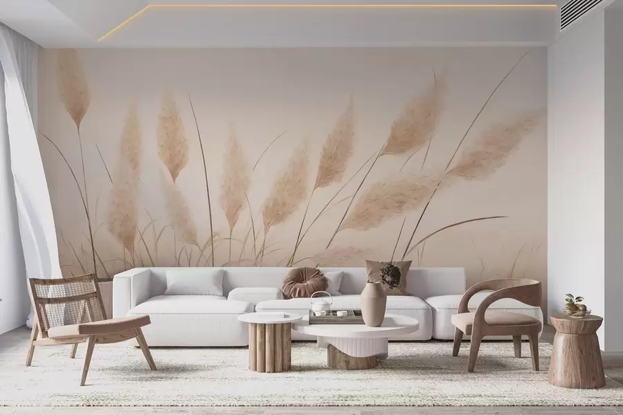 murales de pared Hierba pampa de color beige suave en el campo w09324
