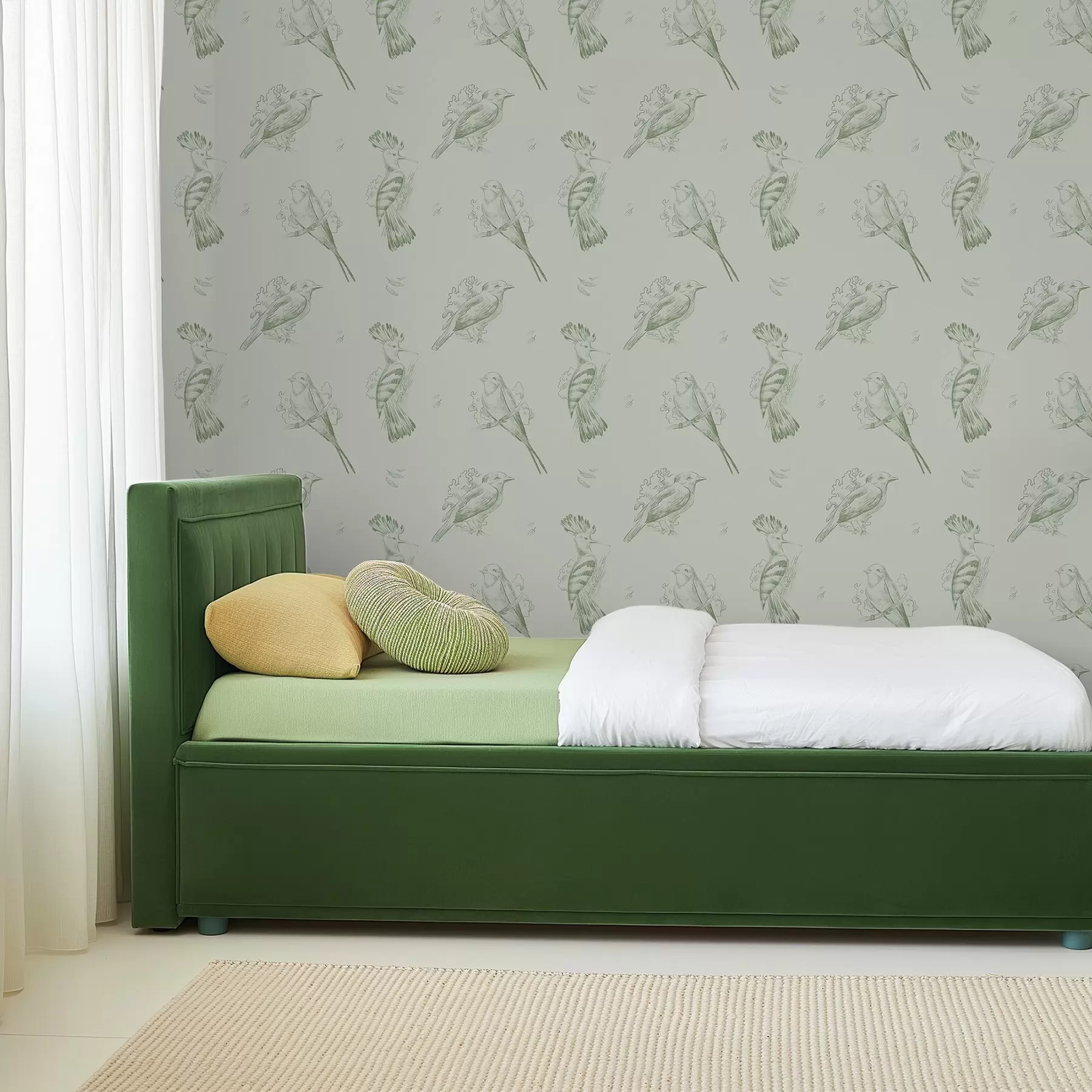 murales de pared Toile de pájaros: bocetos de pájaros sobre fondo gris verdoso a00656v1