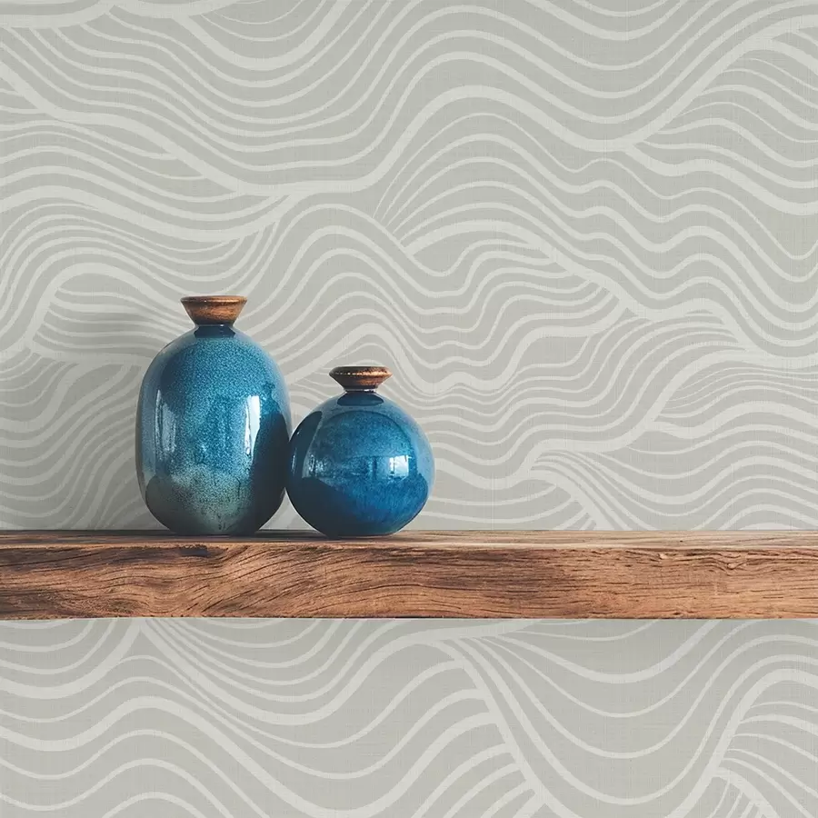 murales de pared Olas sobre fondo gris oliva con textura de tela a00681