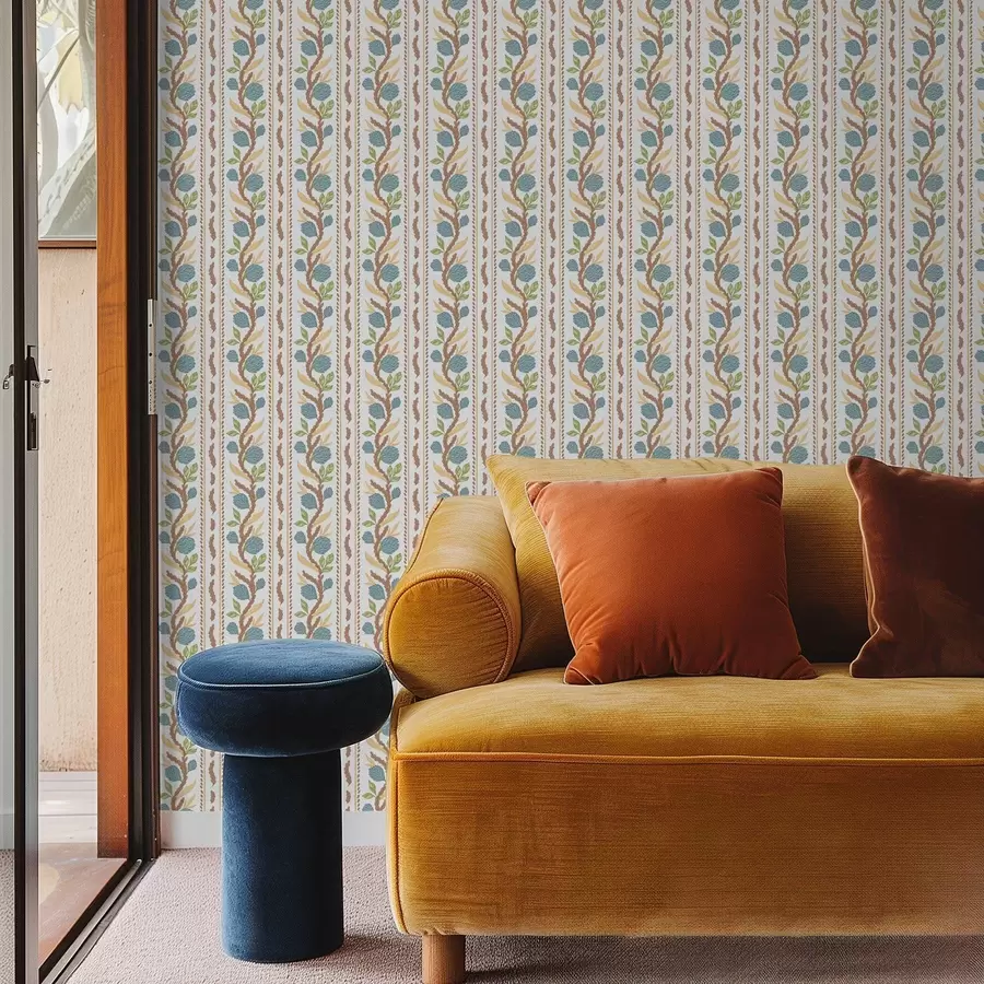 Murales de pared Rayas verticales con flores azules a00816v2 murales de pared Rayas verticales con flores azules a00816v2