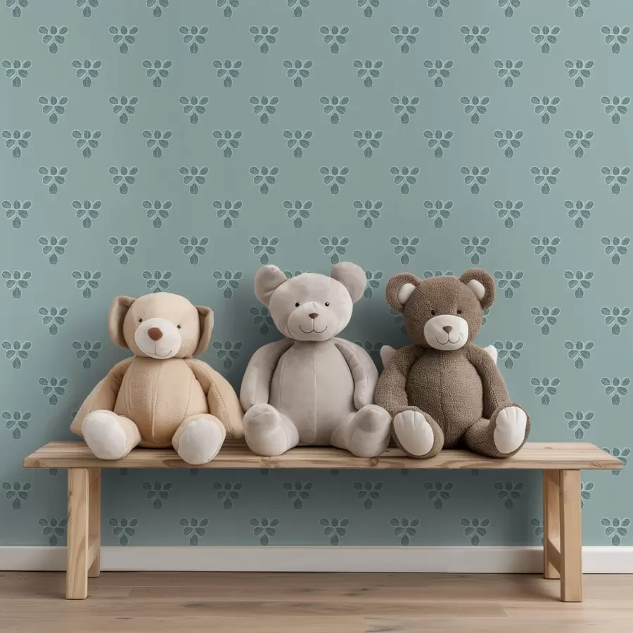 Murales de pared Pequeña repetición: tríos de hojas en azul frío. a00848v1 murales de pared Pequeña repetición: tríos de hojas en azul frío. a00848v1