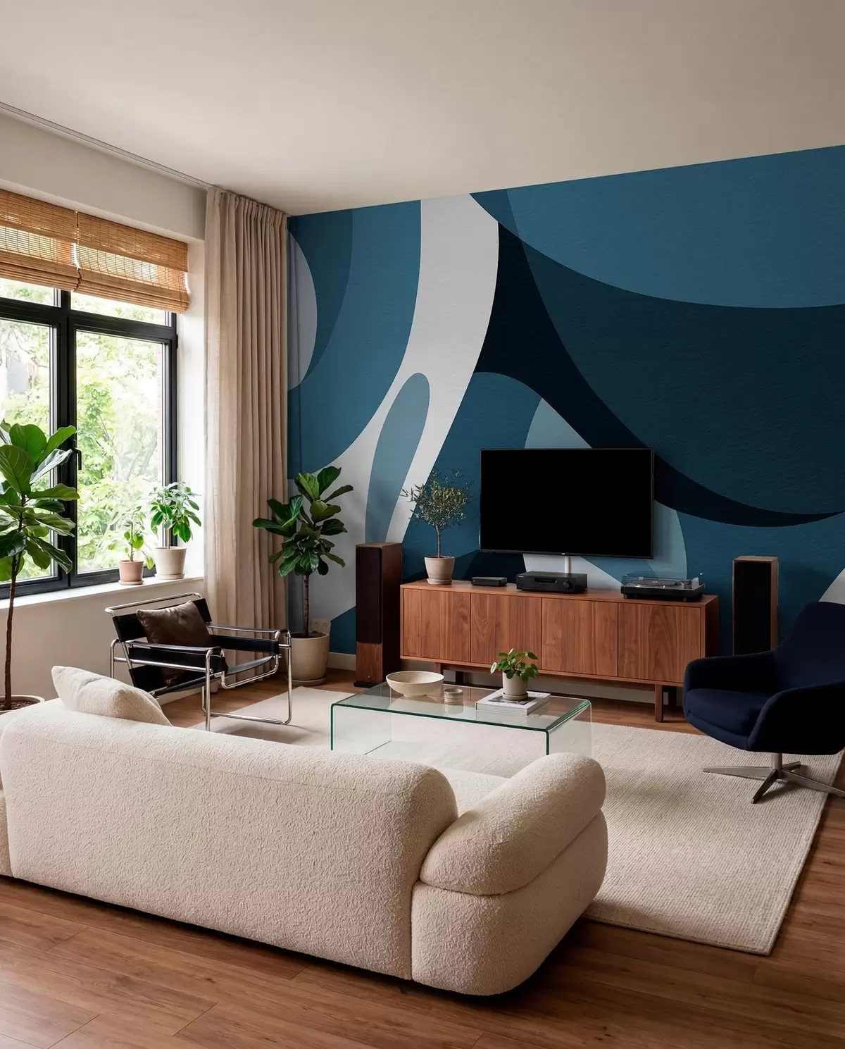 murales de pared Curvas en azul profundo w04843v1