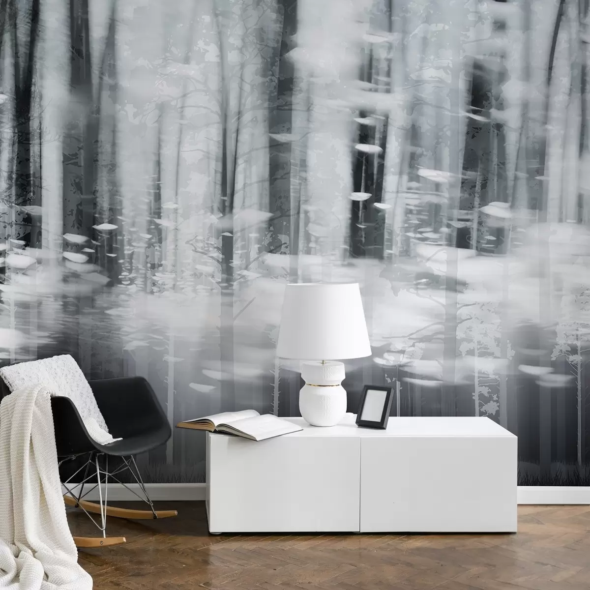 murales de pared Troncos de árboles estilizados en colores pastel w04844v2