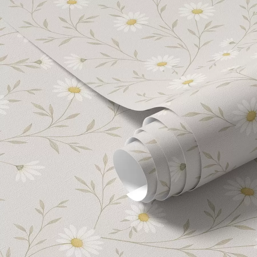 murales de pared Pequeñas margaritas en ramitas, beige cálido a00777