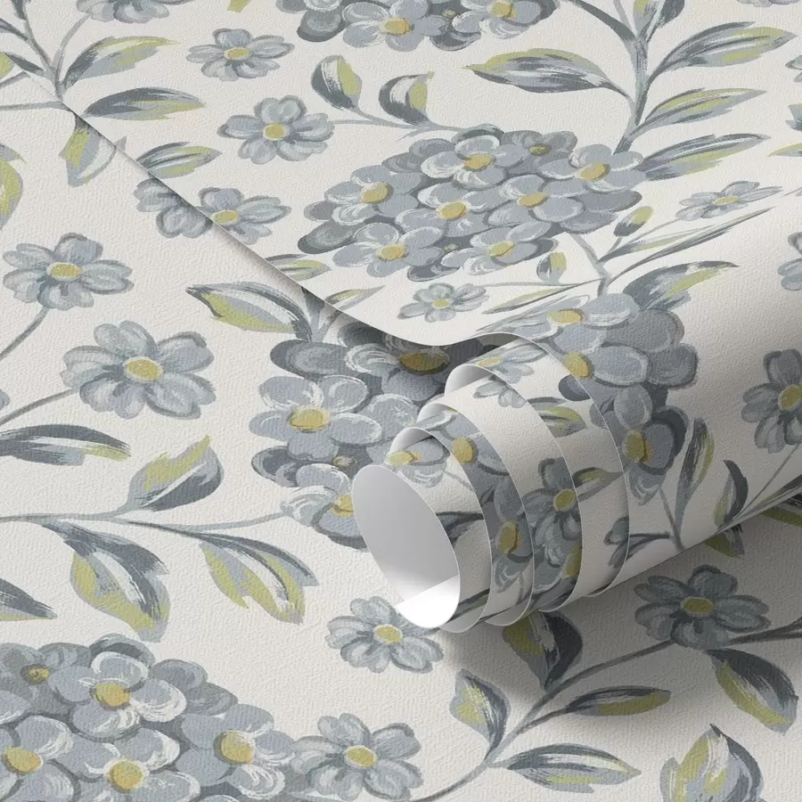 murales de pared Flores y hojas frondosas en una paleta de colores gris azulados. a00778