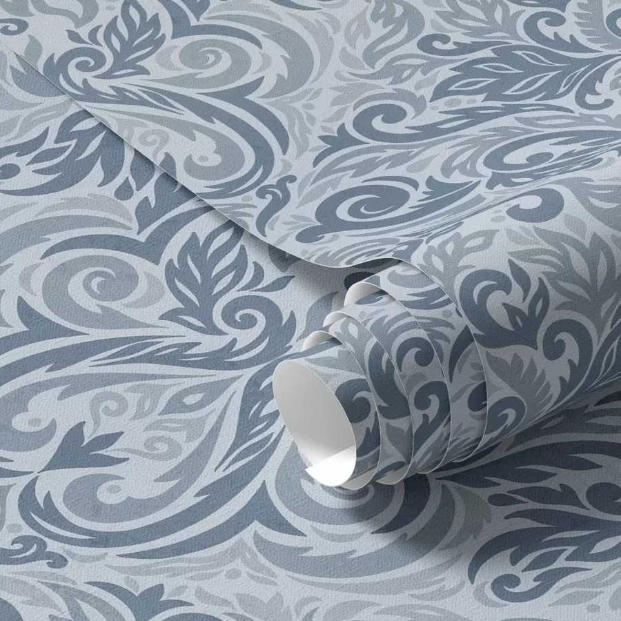 murales de pared Damasco clásico, azul oscuro sobre azul claro. a00826