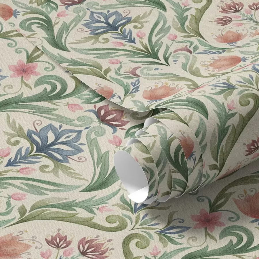 murales de pared Adorno floral simétrico, terracota y verde a00827