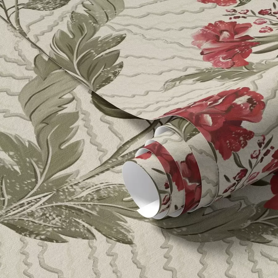 murales de pared Grandes peonías rojas con fondo gráfico, fondo crema a00857