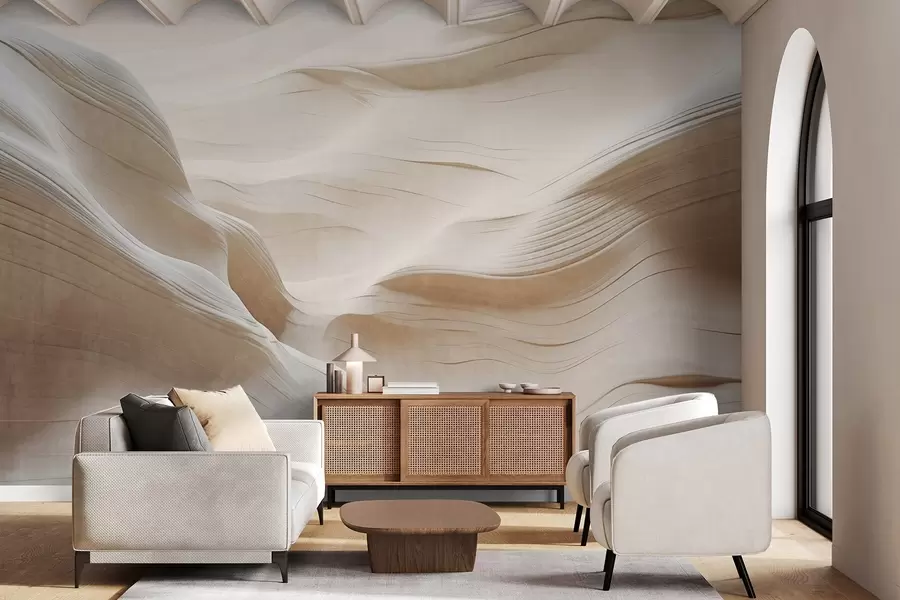 murales de pared Paredes con textura de cañón de arenisca con curvas y texturas suaves y fluidas, belleza natural, minimalismo w09533