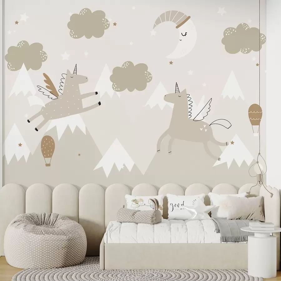 murales de pared Luna dormida, unicornios y globos w04886