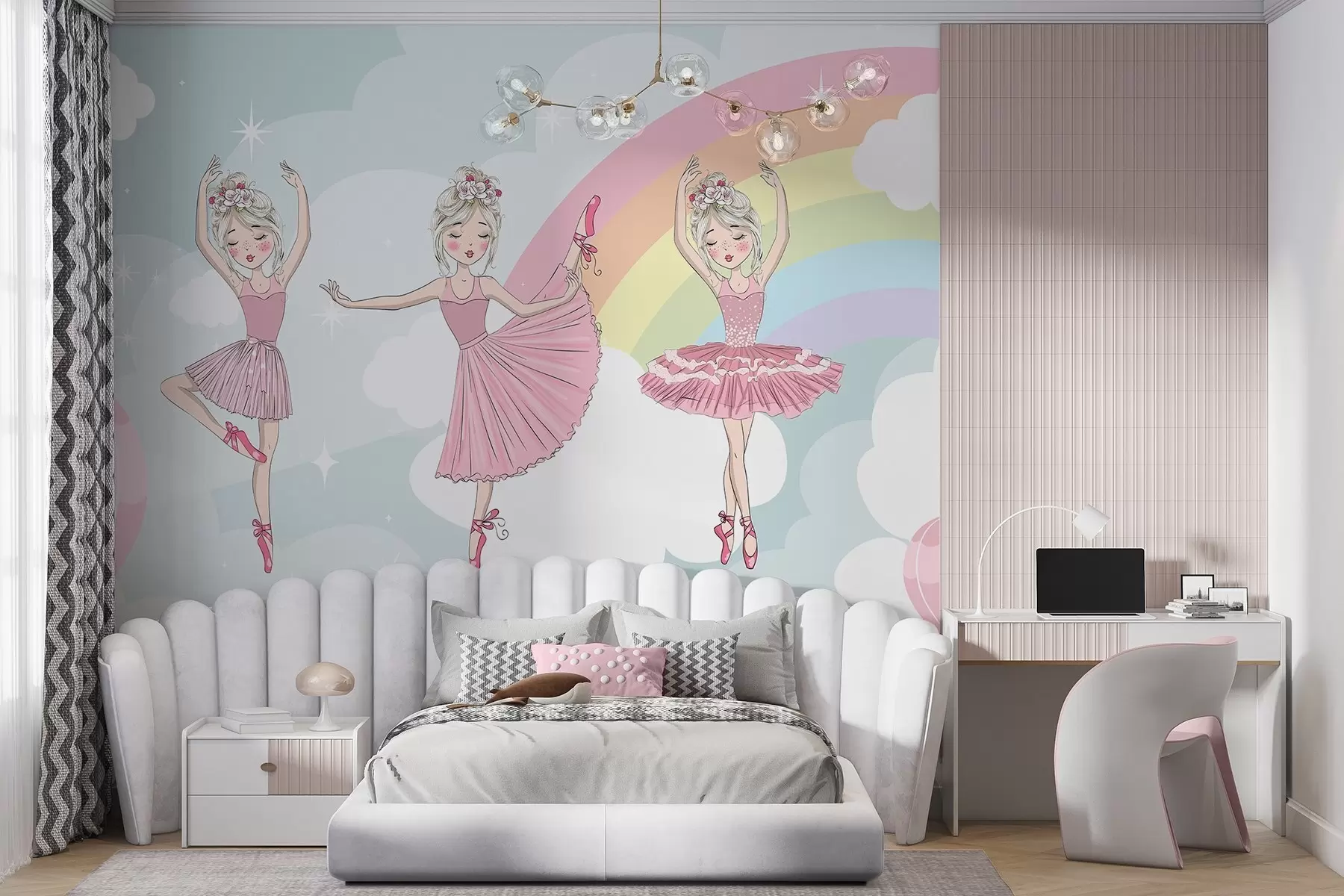 murales de pared Princesas con el cielo y el arcoíris como telón de fondo w04907