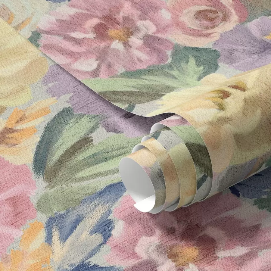 murales de pared Flores difuminadas con pincel en tonos pastel, paleta de colores suaves a00954