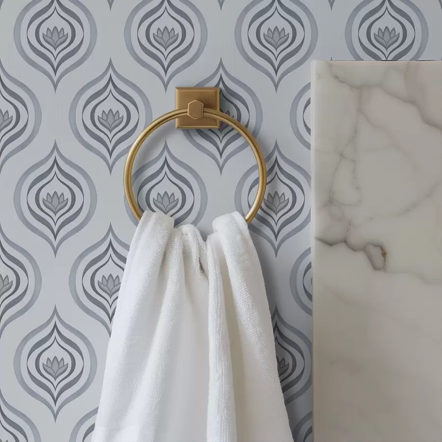 murales de pared Motivo de gota con una flor en tonos gris azulados. a00977v3