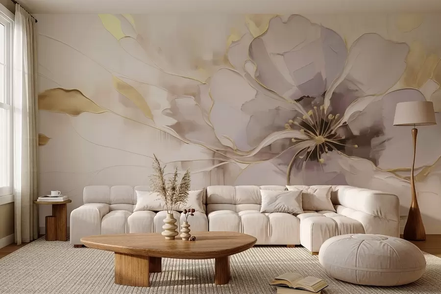 murales de pared Flor azul con detalles amarillos en un estilo abstracto de pinceladas w09505