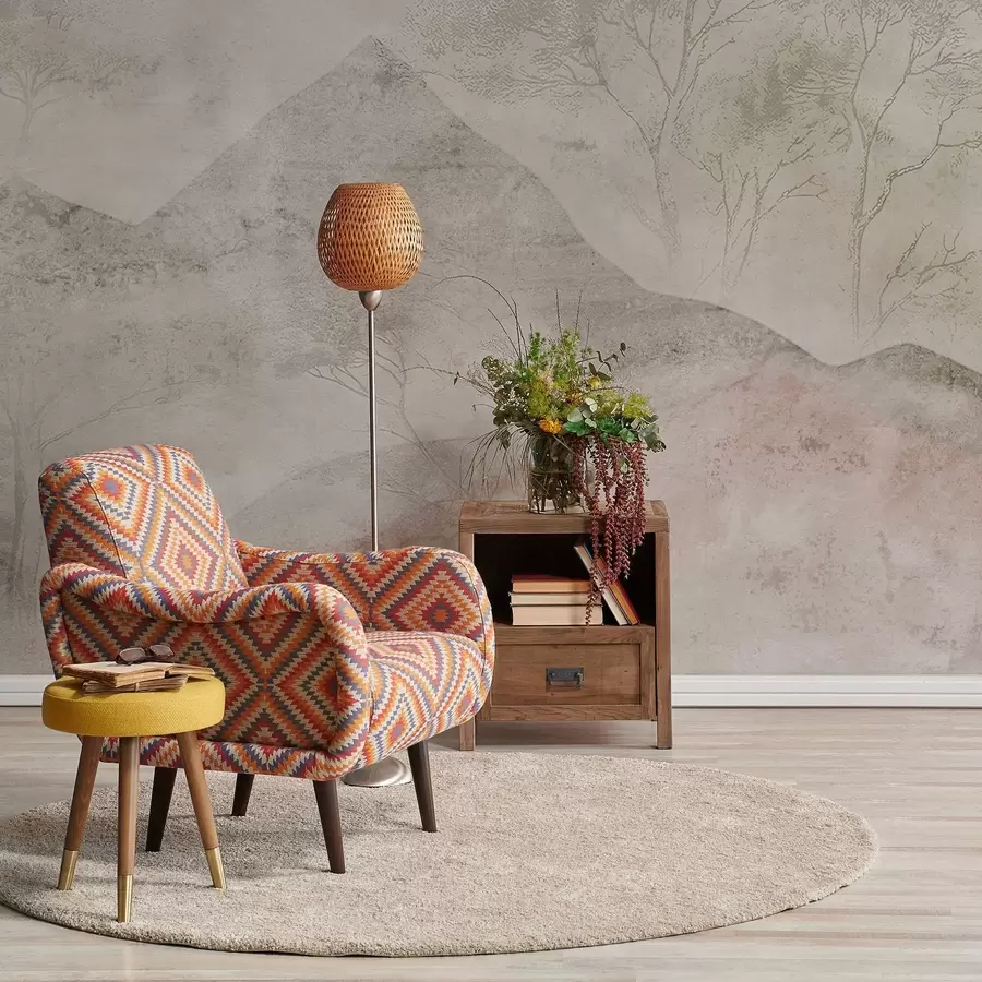 murales de pared Montañas y árboles en tonos pastel suaves envueltos en una ligera niebla. w04954