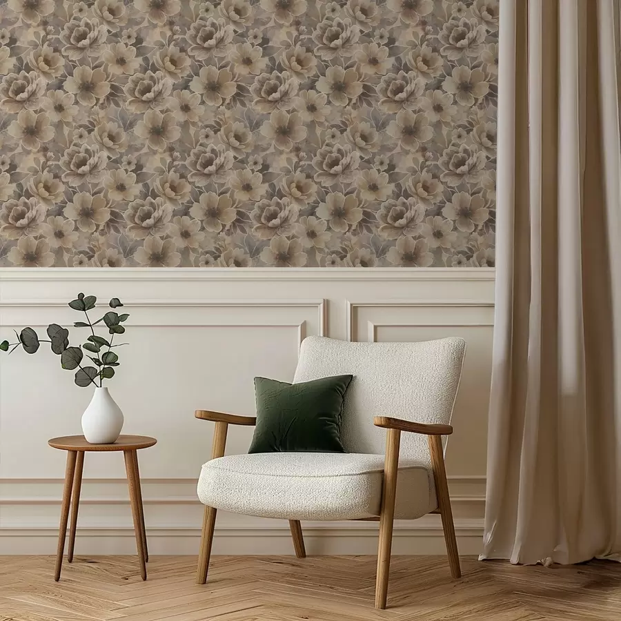 murales de pared Flores pintadas en color beige sobre un fondo abstracto ahumado a00884
