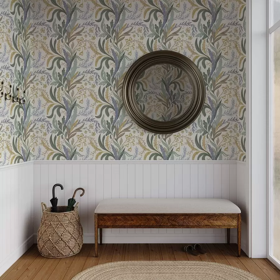 murales de pared Exuberante adorno floral en una suave paleta de colores pastel a00939